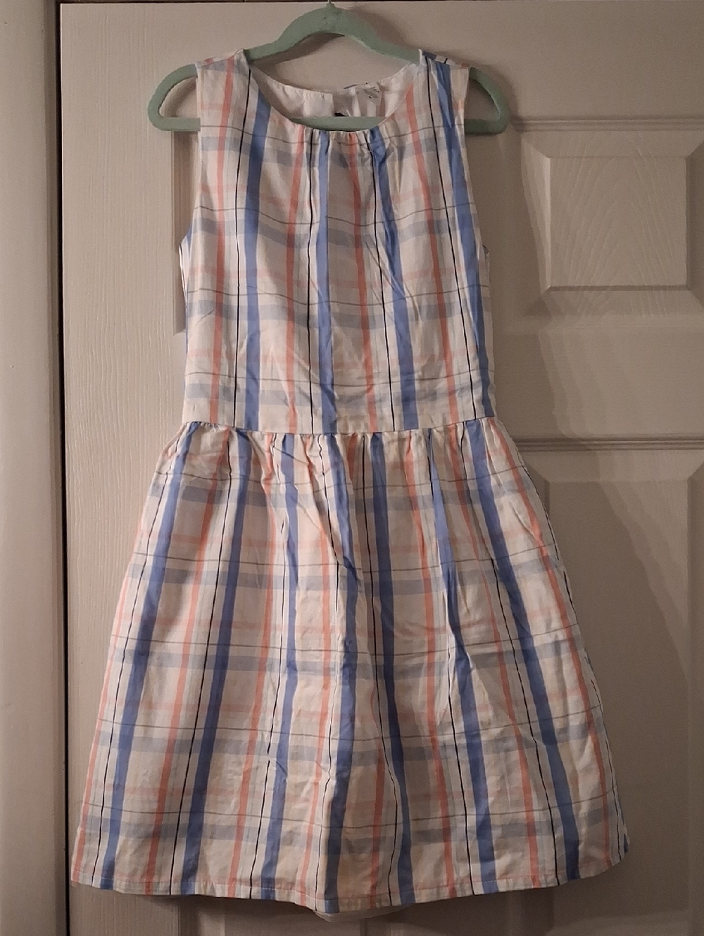 Carter's Cream Plaid Sleeveless Dress with Blue and Peach Stripes